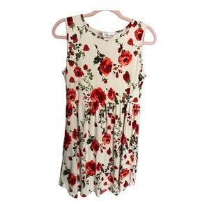 Cream N Sugar off white red green floral sleeveless above the knee dress medium